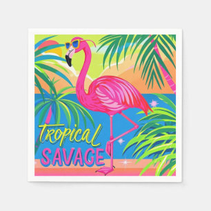 Serviette En Papier Flamingo rose Position tropicale sur une jambe