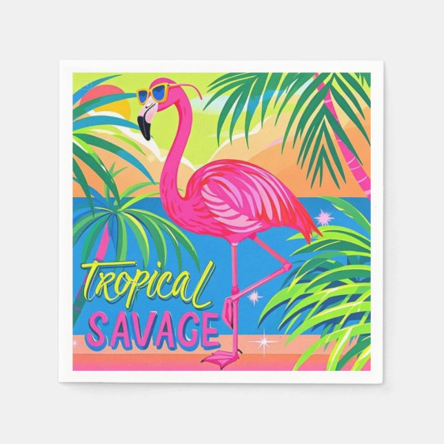 Serviette En Papier Flamingo rose Position tropicale sur une jambe (Devant)