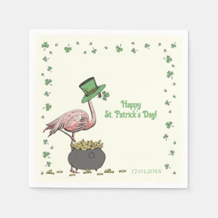 Serviette En Papier Flamingo Trèfle Irlandais Saint-Patrick Ivoire