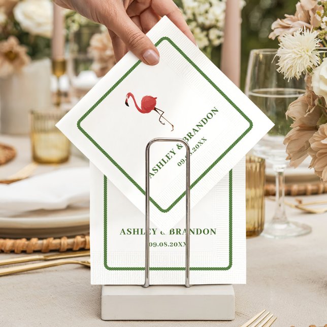 Serviette En Papier Flamingo Tropics Beach Coastal Retro Wedding (Créateur téléchargé)