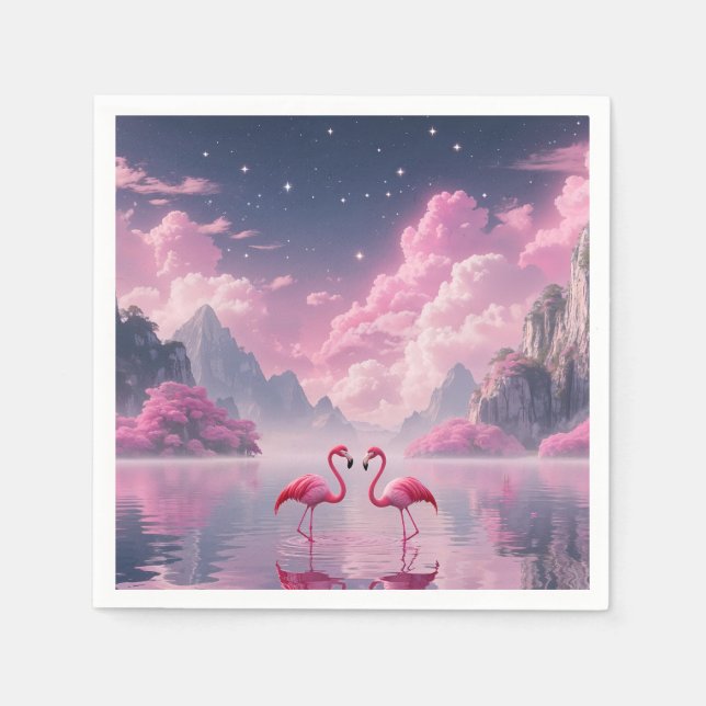 Serviette En Papier Flamingos dans un monde de rêve (Devant)