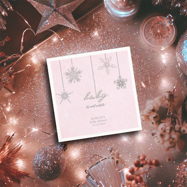 Serviette En Papier Flammes de neige à l'extérieur de la Parties scint (baby cold outside pink christmas girl baby shower personalized napkin snowflakes rhinestones glitter)