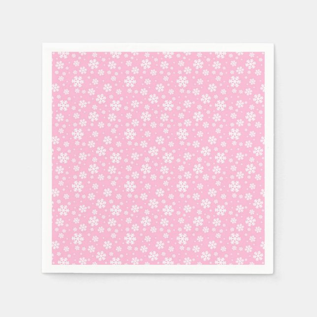 Serviette En Papier Flammes de neige blanches sur Motif d'hiver rose p (Devant)