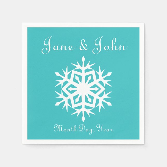 Serviette En Papier Flammes de neige d'hiver en Napkins Turquoise (Devant)