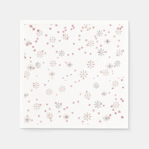 Serviette En Papier Flammes de neige d'hiver rose et argent