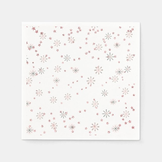 Serviette En Papier Flammes de neige d'hiver rose et argent (Devant)