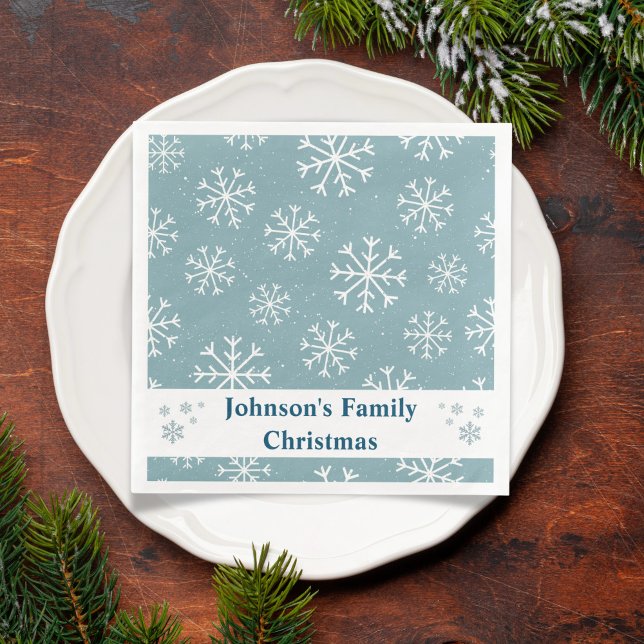 Serviette En Papier Flèche de neige bleu moderne (Blue Snowflake Dinner Napkin)