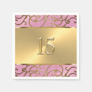 Serviette En Papier Flèches Quinceanera Lilac Pink et Gold Filigree