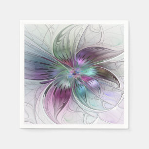 Serviette En Papier Fleur Abstraite Colorée Art Fractal Floral Moderne