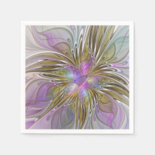 Serviette En Papier Fleur abstraite colorée fractale avec rose et or