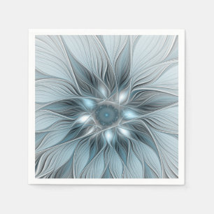 Serviette En Papier Fleur abstraite joyeuse bleu gris floral fractal