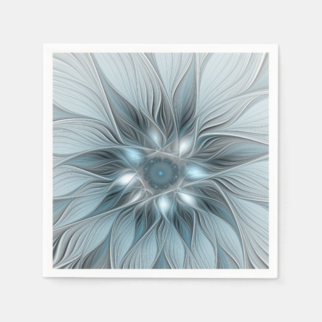 Serviette En Papier Fleur abstraite joyeuse bleu gris floral fractal (Devant)