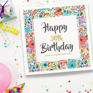 Serviette En Papier Fleur Anniversaire Fête Nom personnalisé Age Flora