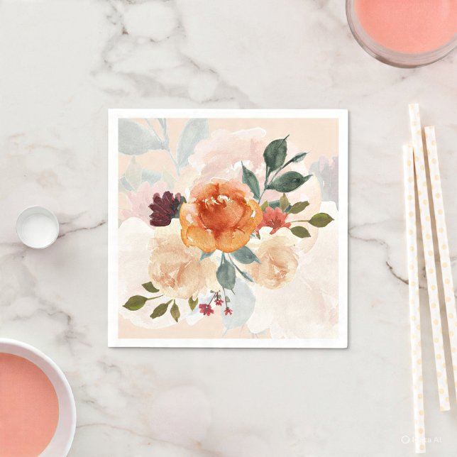 Serviette En Papier Fleur aquarelle automne orange  (Créateur téléchargé)