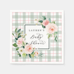 Serviette En Papier Fleur aquarelle   Baby shower Pastel Plaid