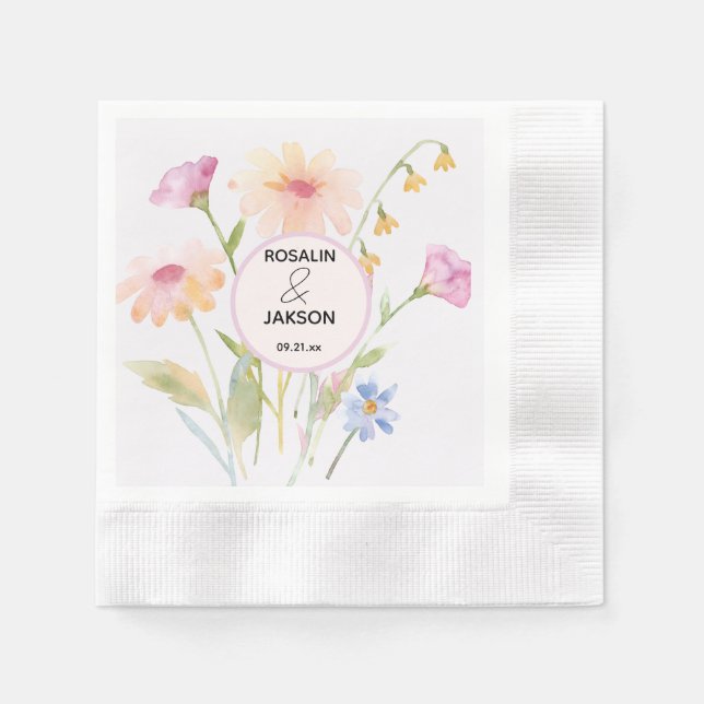 Serviette En Papier fleur aquarelle modifiable (Devant)