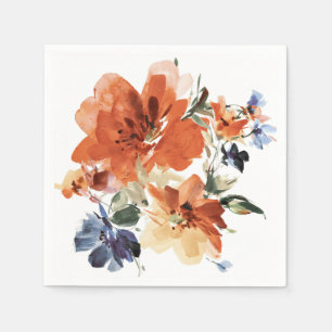 Serviette En Papier Fleur aquarelle orange et bleu