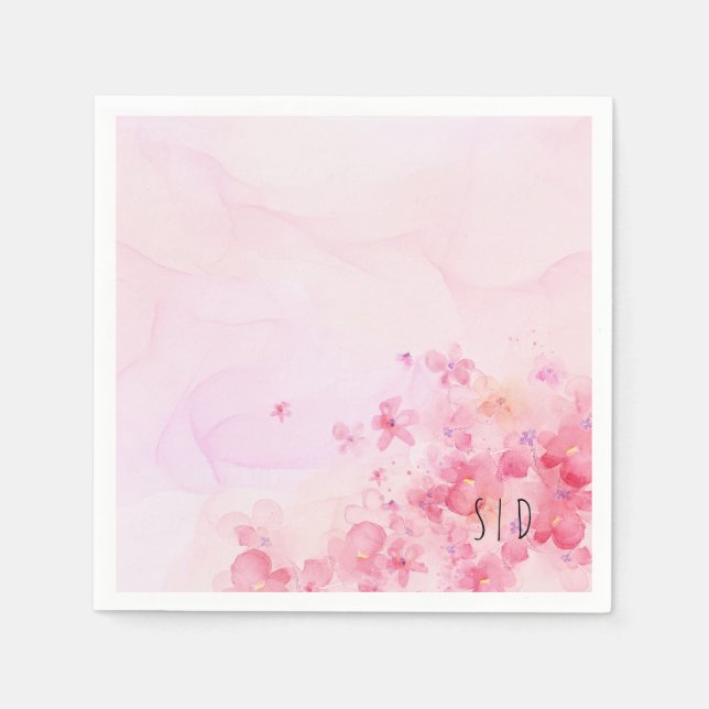 Serviette En Papier Fleur aquarelle rose orange botanique (Devant)