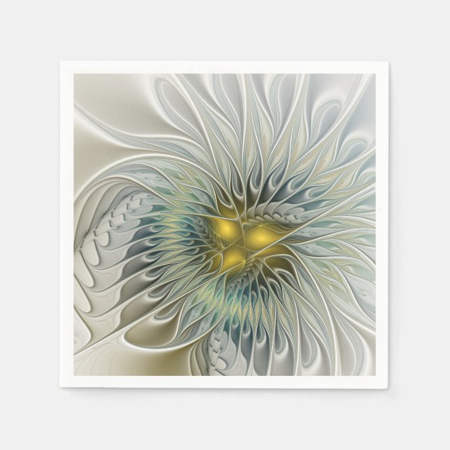 Serviette En Papier Fleur argentée dorée Fantaisie abstraite Art fract (Devant)