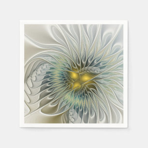 Serviette En Papier Fleur argentée dorée Fantaisie art fractal abstrai