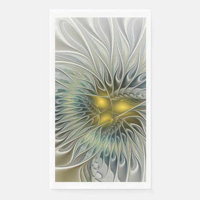 Serviette En Papier Fleur argentée dorée Fantastique art fractal abstr (Devant)