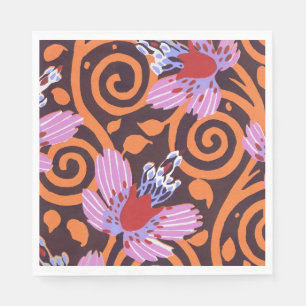 Serviette En Papier Fleur Art Déco tourbillonnante rose et orange vibr