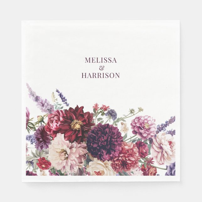 Serviette En Papier Fleur automne Dahlia Merci foncé (Devant)