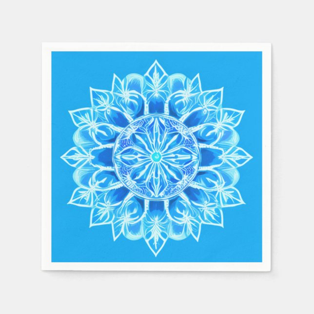 Serviette En Papier Fleur Batik Mandala en Turquoise (Devant)