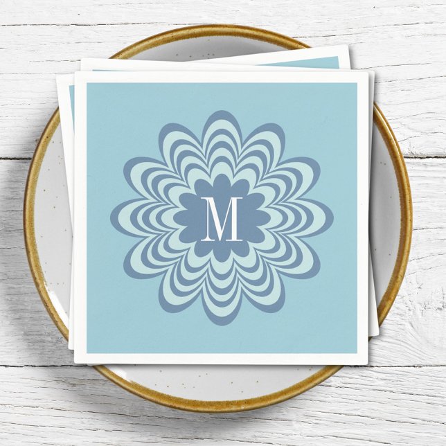 Serviette En Papier Fleur Bleue Abstraite Monogramme Initial Personnal (Créateur téléchargé)