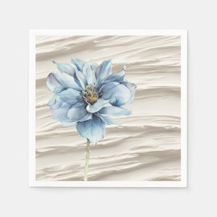 Serviette En Papier Fleur Bleue Aquarelle Sur Abstrait D'Ivoire