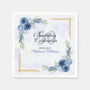 Serviette En Papier Fleur Bleue Classique Élégant Anniversaire 50 ans 