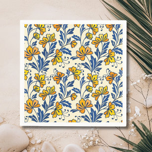 Serviette En Papier Fleur Bleue Florale Folk Vintage Jaune Orange