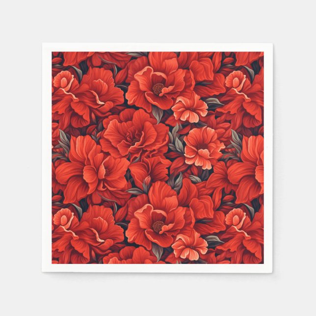 Serviette En Papier Fleur bohème rouge écarlate (Devant)