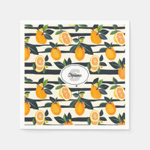 Serviette En Papier Fleur botanique de fruit d'agrumes rayée de crème