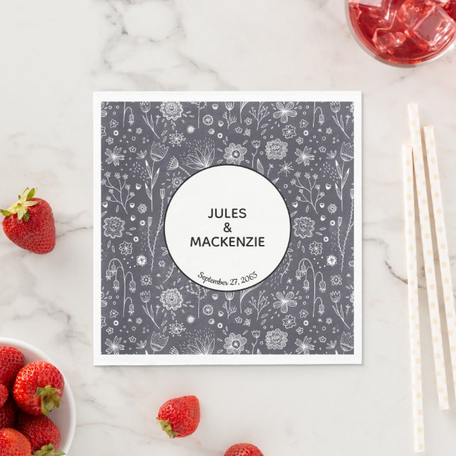 Serviette En Papier Fleur Chalkboard Monochrome Moderne (En situation)