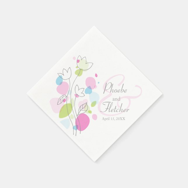 Serviette En Papier Fleur confetti moderne nom date mariage serviettes (Coin)