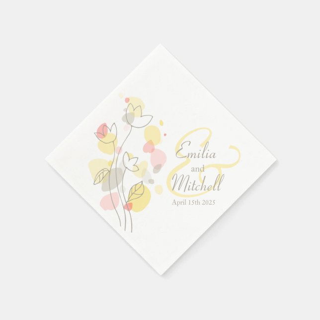 Serviette En Papier Fleur confetti moderne nom date mariage serviettes (Coin)