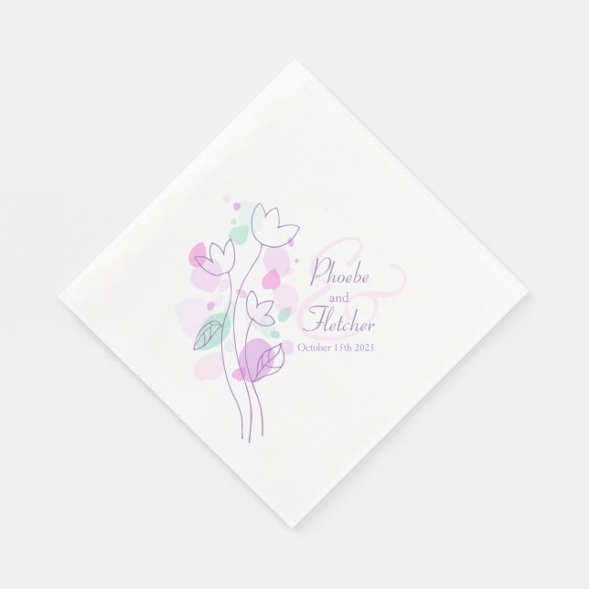 Serviette En Papier Fleur confetti moderne nom date mariage serviettes (Coin)