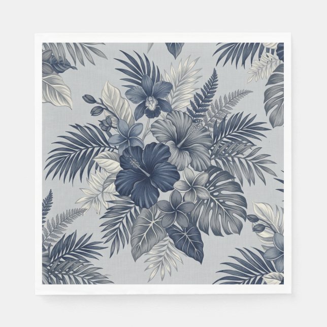 Serviette En Papier Fleur d'Aloha Bloom Bleu & Gris (Devant)