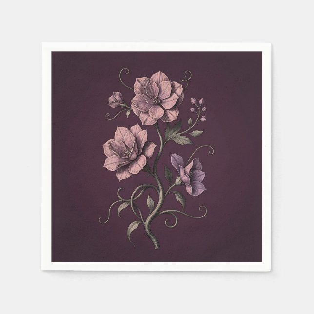 Serviette En Papier Fleur d'anémone mauve pourpre botanique foncée  (Devant)