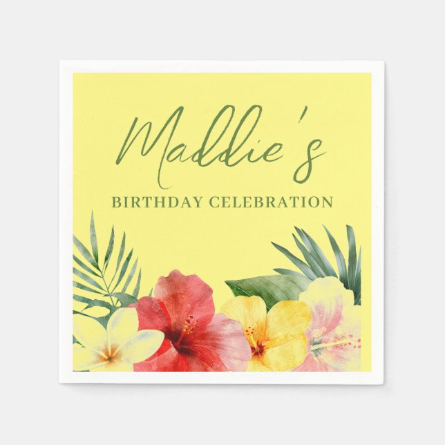 Serviette En Papier Fleur d'anniversaire hawaïenne jaune (Devant)