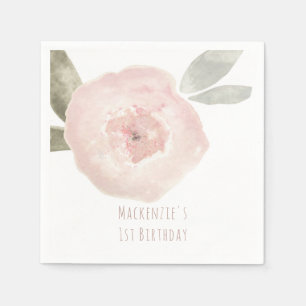 Serviette En Papier Fleur d'aquarelle rose fête d'anniversaire Personn