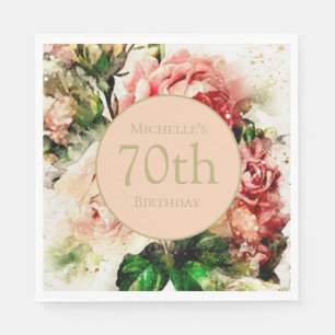 Serviette En Papier Fleur d'aquarelle vintage élégante 70e anniversair