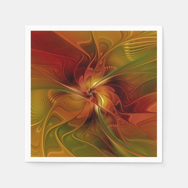 Serviette En Papier Fleur d'art fractal abstraite rouge orange marron  (Devant)