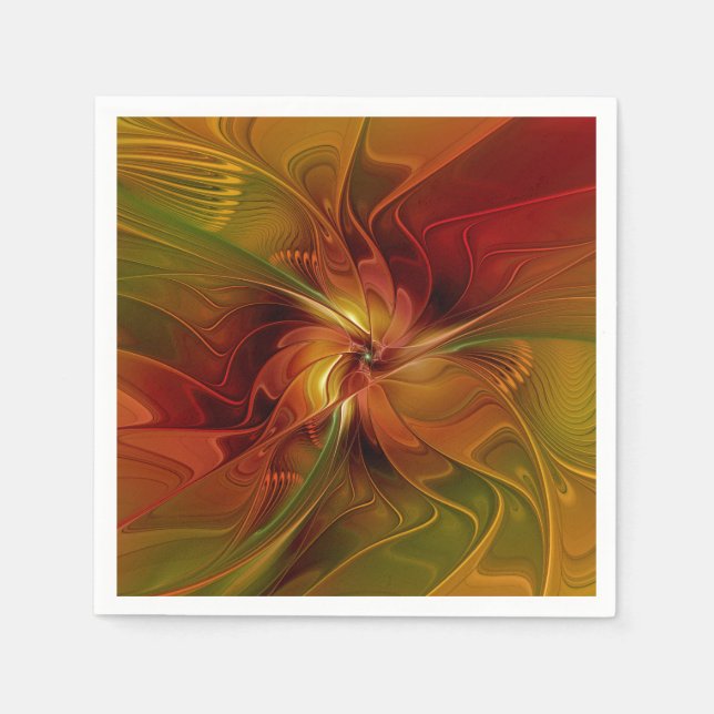 Serviette En Papier Fleur d'art fractal abstraite rouge orange marron  (Devant)