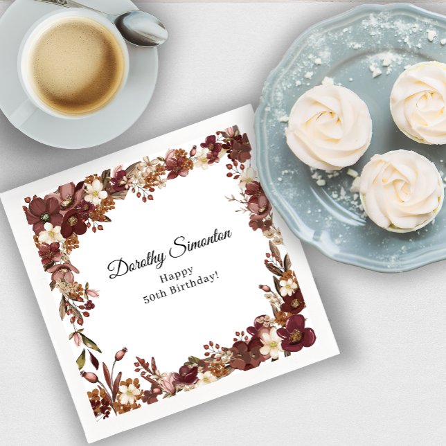 Serviette En Papier Fleur d'automne blanc Mauve de Bourgogne 50e anniv (Need more matching party supplies? Message me!)