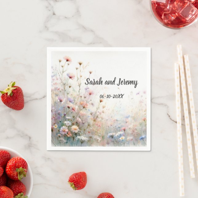 Serviette En Papier Fleur de boho aquarelle personnalisée (En situation)