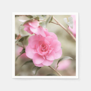Serviette En Papier Fleur de Camellia rose doux
