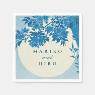 Serviette En Papier Fleur de cerisier bleu japonais antique