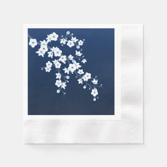 Serviette En Papier Fleur de cerisier bleu marine blanc (Devant)